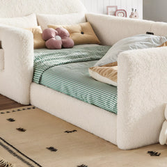 Teddy fabric upholstered kids bed in bedroom setting