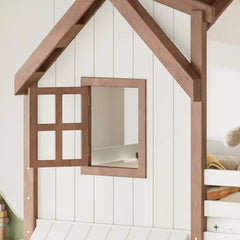 Kids playhouse bunk bed bedroom design with roof and windows