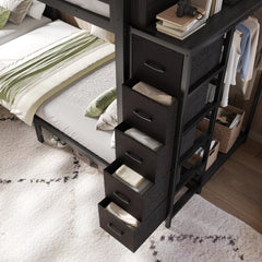 bunk bed with fabric storage drawers for bedroom organization