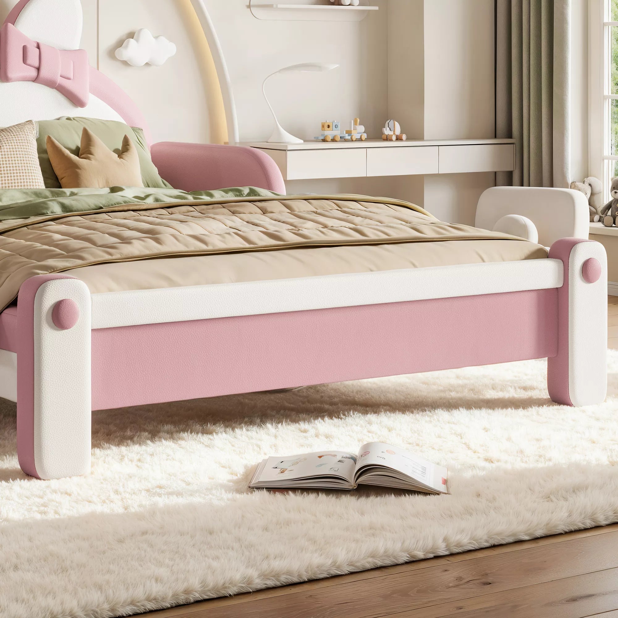 Cat Shaped Upholstered Kids Bed in Bedroom Setting