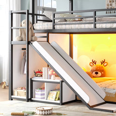 Twin house loft bed with LED lighting under sleeping area