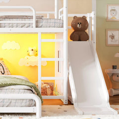 Bellemave® Twin over Full Bunk Bed for Small Room - Metal House Shaped Playhouse with Slide, LED Lights & Privacy Curtain, Kids Space-Saving Storage Bed Bellemave®