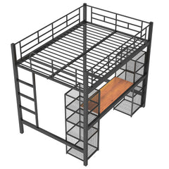 Bellemave® Full Size Metal Loft Bed with Built-in Desk and Shelves