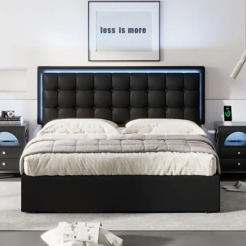 Bellemave® Queen Size Upholstered Platform Bed with Hydraulic Storage System and LED Lights Bellemave®