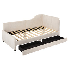 Bellemave® Twin Size L-Shaped Corduroy Daybed with 2 Storage Drawers