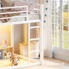 Bellemave® Twin over Twin Bunk Bed with LED, Storage Shelves & Drawer, Metal Floor Bunk Bed for Kids Bellemave®