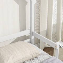 Bellemave® House-Shaped Headboard Floor Bed with Handrails and Slats