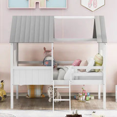 Bellemave® Twin Size Low House Loft Bed with Two Side Windows