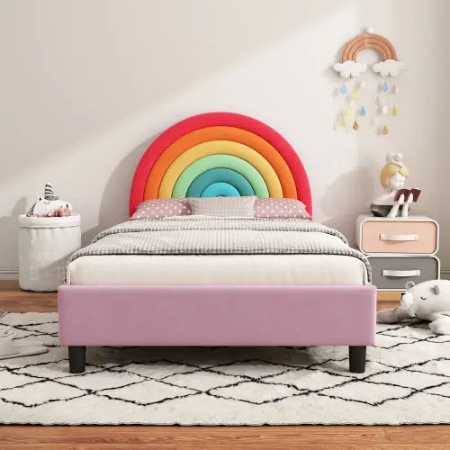 Bellemave® Twin Size Rainbow Design Upholstered Platform Bed Bellemave®