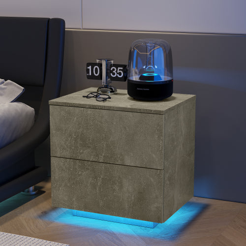 Bellemave Modern Nightstand with 2 Drawers and LED Strip Lights