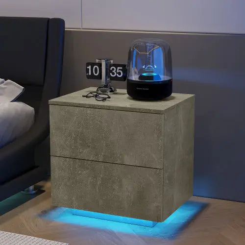 Bellemave Modern Nightstand with 2 Drawers and LED Strip Lights Bellemave