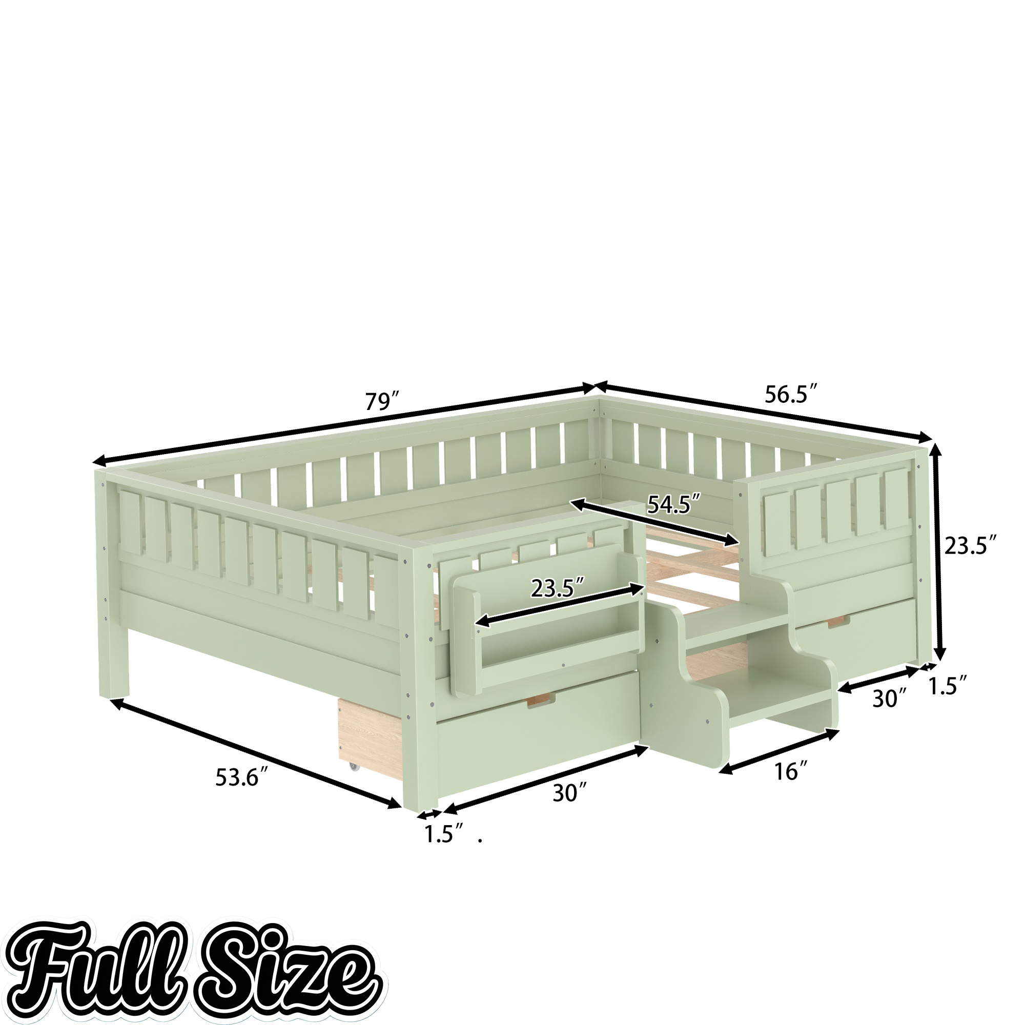 Bellemave® Kids Twin Size Montessori Bed Frame with Built-in Storage Shelves and Drawers, Floor Bed with Staircase and Full-Length High Rails,for Boys, Girls, Wood,Easy Assemble Bellemave®