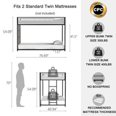 Bellemave® Twin Size Bunk Bed with Mesh Guard Rail