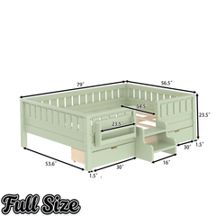 Bellemave® Kids Twin Size Montessori Bed Frame with Built-in Storage Shelves and Drawers, Floor Bed with Staircase and Full-Length High Rails,for Boys, Girls, Wood,Easy Assemble Bellemave®