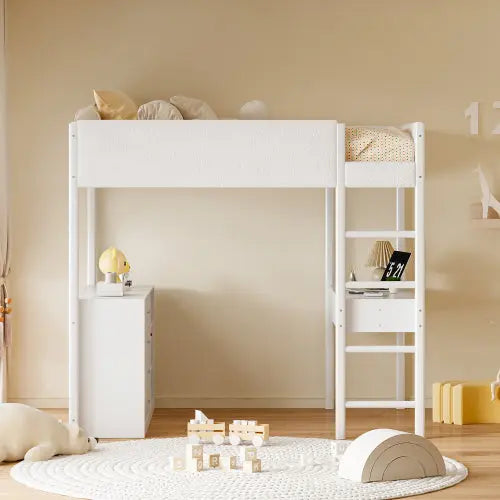 Bellemave® Wood Teddy Fleece Loft Bed with Desk and Cabinets Bellemave®