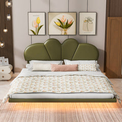 Bellemave® Queen Size Upholstery LED Floating Bed with PU Leather Headboard and Support Legs Bellemave®