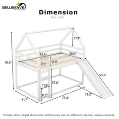 Bellemave® Twin Size Floor House Bunk Bed with Slide and Ladder