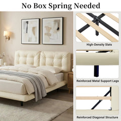 Bellemave® Upholstered Floating Bed with LED Light, Queen Size Wood Platform Bed Frame with Headboard Bellemave®