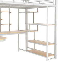 Bellemave® Full Size Metal Loft Bed with Storage Staircase and Small Wardrobe, Built-in Desk and Storage Shelves