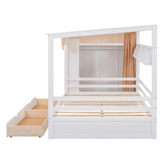 Bellemave® House Bed with Two Drawers and Wardrobe