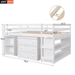 Bellemave® Low Loft Bed with Cabinet and Rolling Portable Desk Bellemave®