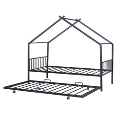 Bellemave® Metal House Bed with Twin Size Trundle Bed