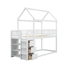 Bellemave® Twin Size Bunk Bed with Shelves and 3 Drawers