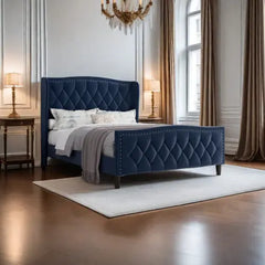 Bellemave® Velvet Upholstered Platform Bed with Wingback Headboard and Wood Slat Support Bellemave®