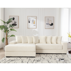 Bellemave® 111" Oversized Two-Piece L Shaped Corduroy Sofa with Armrests and 8 Throw Pillows