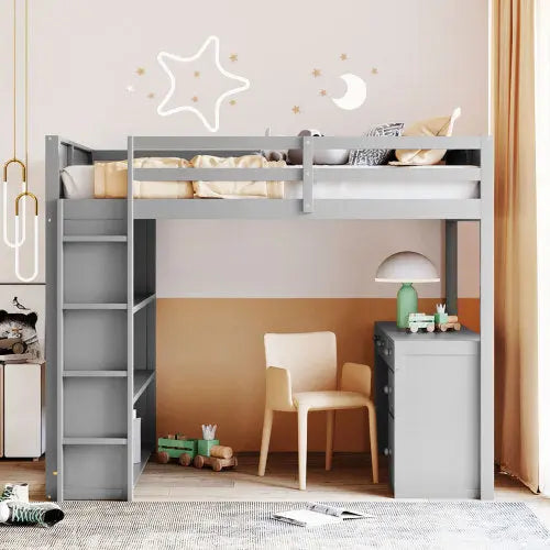 Bellemave® Loft Bed with Ladder,Shelves and Desk Bellemave®