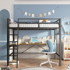 Bellemave® Twin Size Metal Loft Bed with L-Shaped Desk and Multifunctional Socket