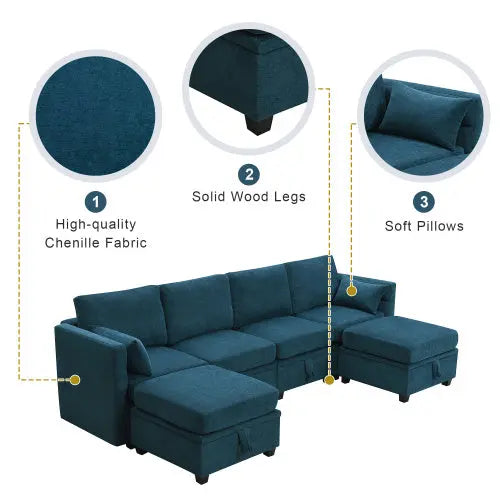 Bellemave 109" U-Shaped Chenille Modular Sectional Sofa with Adjustable Armrests,Backrests and Storage Seats Bellemave