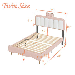 Bellemave® Twin Size Velvet Princess Bed with Bow-Knot Headboard and Footboard