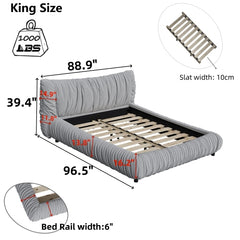 Bellemave® King Size Luxury Upholstered Platform Bed with Removable Cushion and Solid Wood Frame