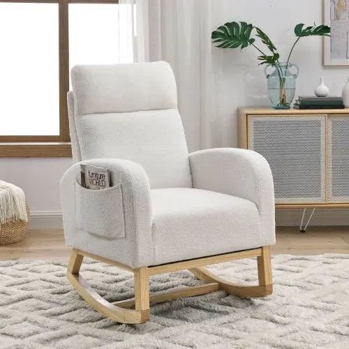 Bellemave Modern Accent High Backrest Living Room Lounge Arm Rocking Chair with Two Side Pocket Bellemave