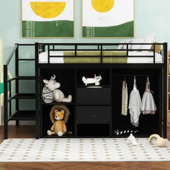 Bellemave® Metal Loft Bed with Drawers, Storage Staircase and Small Wardrobe Bellemave®