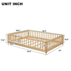 Bellemave® Full Size Montessori Floor Bed with Fence and Door