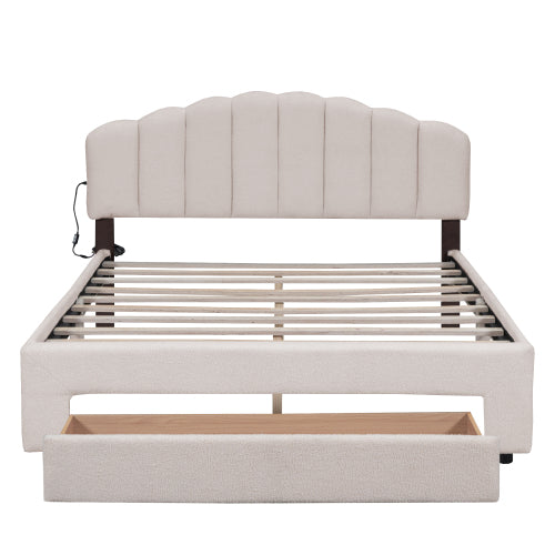 Bellemave Teddy Fleece Queen Size Upholstered Platform Bed with Drawer