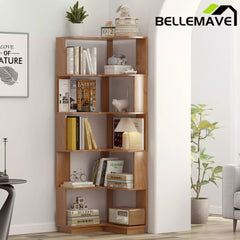 Bellemave® 6 Tier Corner Bookshelf, Industrial L Shaped Bookcase with Anti-Drop Panel, Freestanding Wood Grain Shelf Display Rack Storage Organizer for Home Office Bellemave®