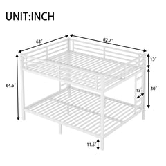 Bellemave® Queen Over Queen Bunk Beds for Adults,Heavy Duty Adult Bunk Beds,Metal Bunk Bed Queen Size with 2 Ladders,Noise-Free,White