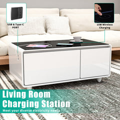 Bellemave® Modern Smart Coffee Table with Built-in Fridge, Bluetooth Speaker, Wireless Charging, Touch Control Panel, USB Ports, Outlet Protection, Atmosphere Light