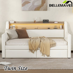 Bellemave® Twin Size Daybed with Storage Drawers,Charging Station and LED Lights