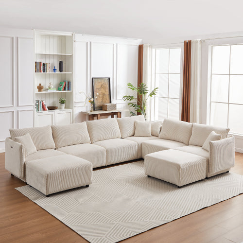 Bellemave® Modern Minimalist Corduroy Combination Sofa with 2 Comfort Cushions with USB & C Charging Ports