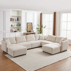 Bellemave® Modern Minimalist Corduroy Combination Sofa with 2 Comfort Cushions with USB & C Charging Ports