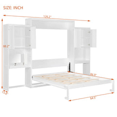 Bellemave® Queen Size Murphy Bed with Desk, Vanity and Cabinets