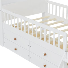 Bellemave® Twin Size Wooden Platform Bed with Storage 4 Drawers,Guardrail Headboard and Ladder