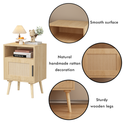 Bellemave® Rattan Nightstand with Door Open Shelf