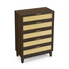 Bellemave® Modern Rattan Dresser with 5 Drawers and Metal Handles