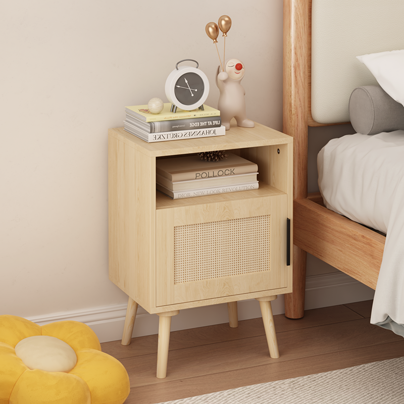 Bellemave® Rattan Nightstand with Door Open Shelf