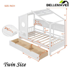 Bellemave® Wooden House Bed with 2 Drawers and Storage Shelf